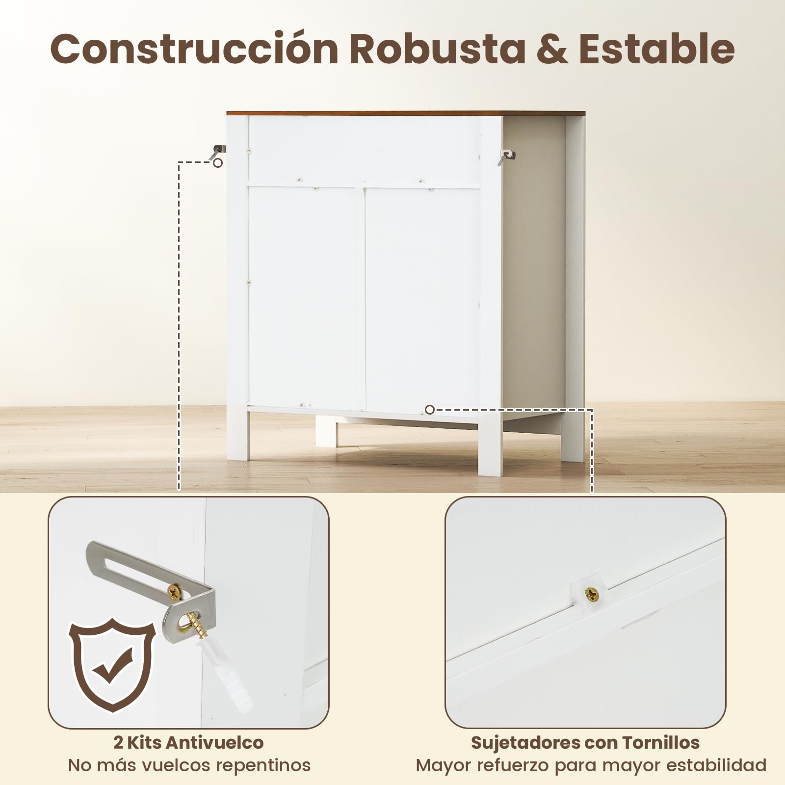 COSTWAY Mueble Auxiliar de Cocina, 76 x 40 x 85 cm, Aparador de Entrada Bajo con 1 Cajón, 2 Puertas y Estante Ajustable, Armario de Almacenamiento para Cocina, Salón, Entrada, Blanco y Natural