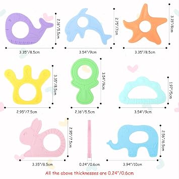 BEBOAN Silicone Baby Teething Ring Toys, 8 Pack Freezer Theether Chew Toy