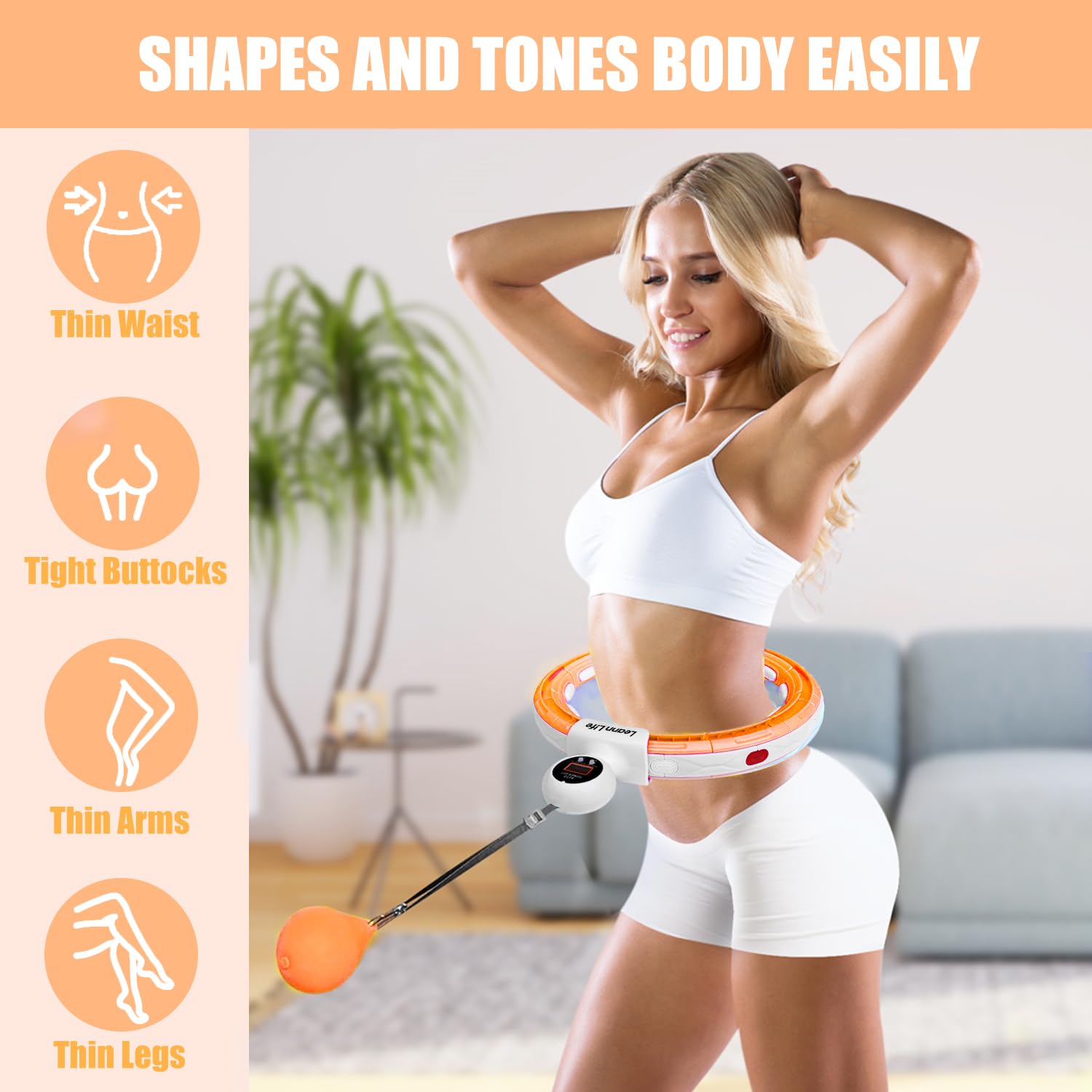 U5-16 nodi con contatore, U5 Silent Smart ponderato Hula Hoop per adulti perdita di peso Infinity Hoop Plus Size, esercizio fitness a casa all'aperto, tonificante addominale, (arancione -