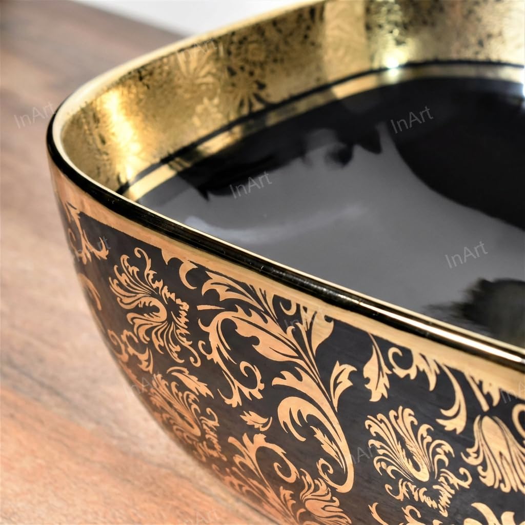 InArt Countertop Ceramic Glossy finish Wash Basin for Bathroom (Black and Gold) 3