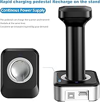 Vista 6 de Alacrity Escáner de código de barras inalámbrico QR 2D con base de carga e indicador de nivel de batería Bluetooth y 2.4 GHz inalámbrico y USB