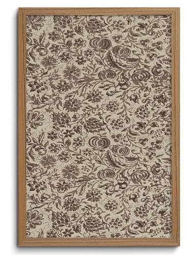 Vintage Framed Floral Wall Art Beige Light Brown Canvas Print Wall Decor