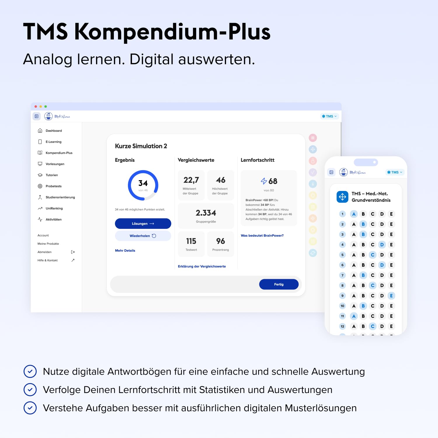 MedGurus - TMS Komplettpaket - Umfassende Vorbereitung auf den Medizinertest mit 7.000+ Übungsaufgaben, E-Learning & Kompendium inkl. TMS Simulation - Erfolgreich ins Medizinstudium