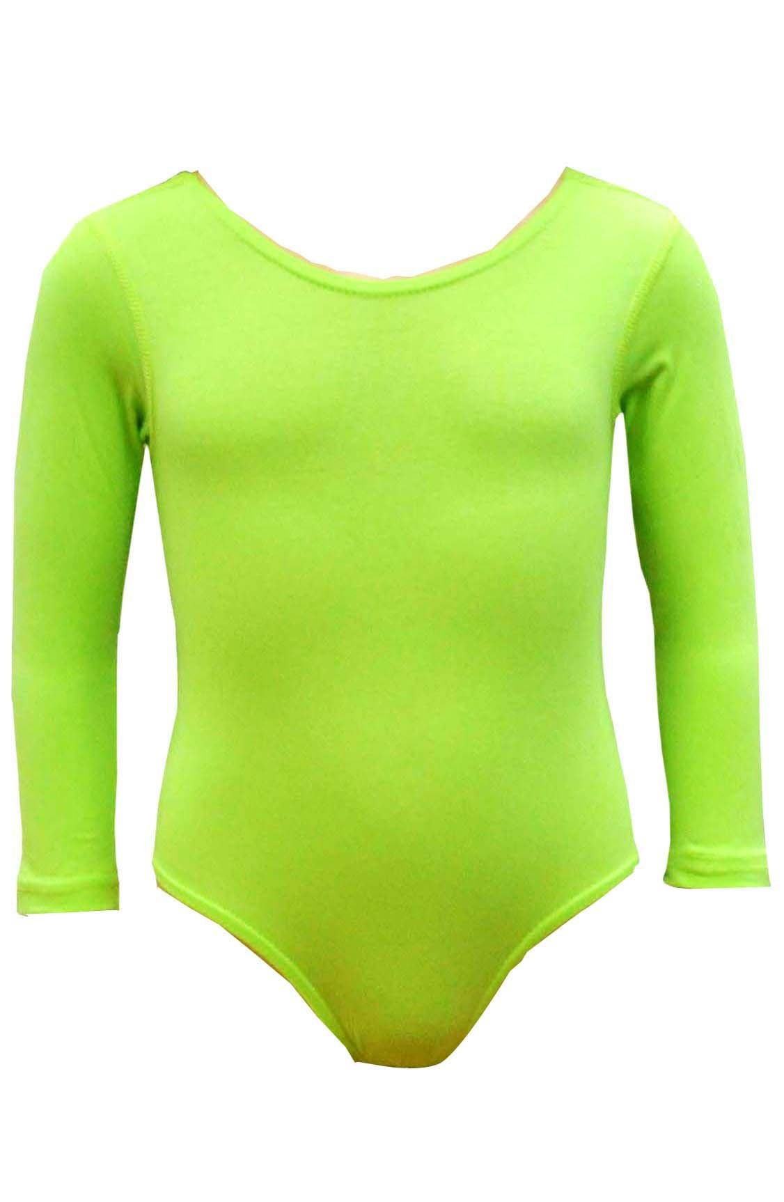 elegance1234 Girl's Cotton Long Sleeve Leotards Stretchy Dance/Gym/Ballet Sports Colour&Sizes***Same Day Postage**** (5-6 Years, Lime Green)