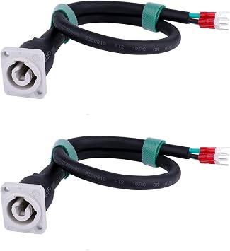 Toronce 3 PIN AC Powercon Connector Male Connector Blue/White Socket_with 14Awg 1.5Feet PoweCable 20A/250V for Stage Light LED Screen White_Socket_with 1.5Ft_2PCS