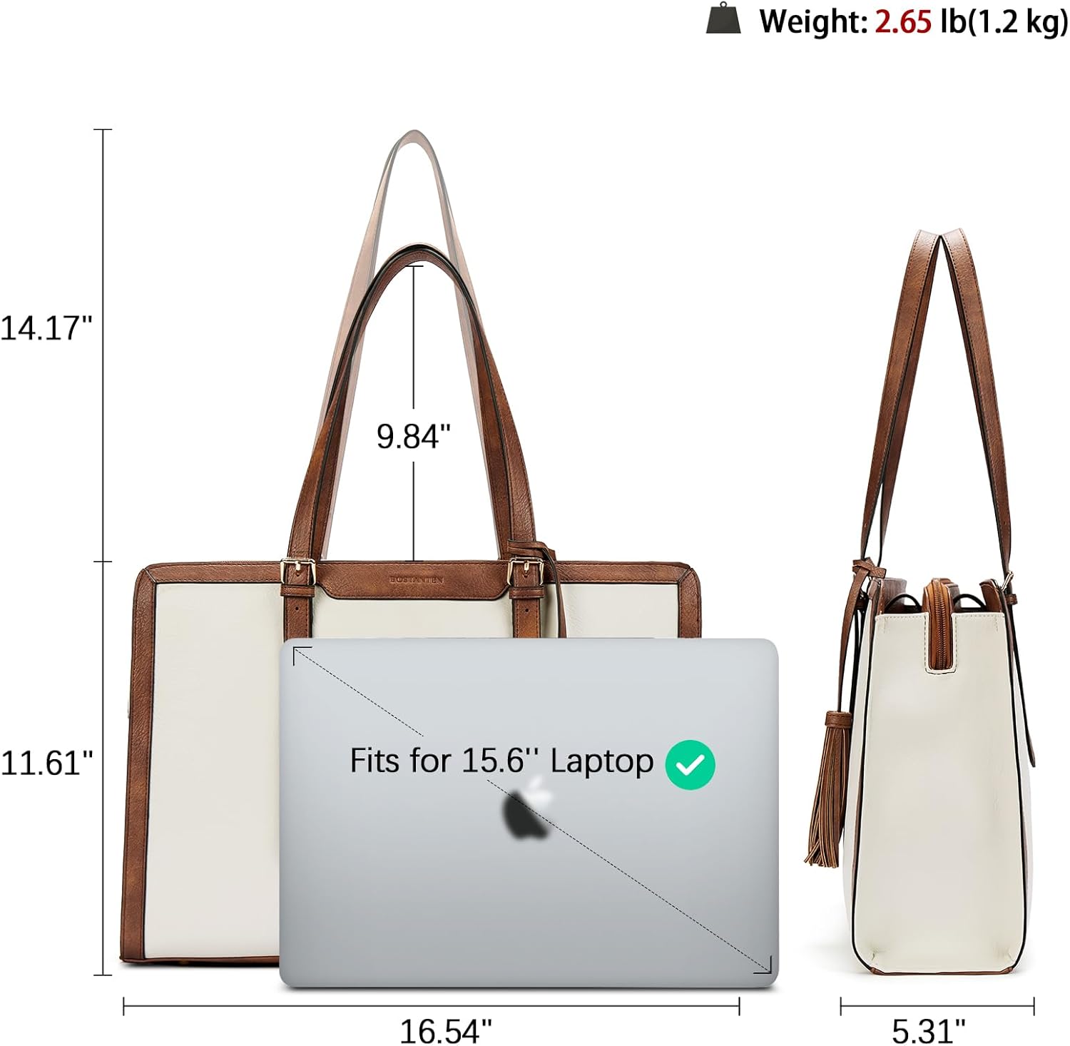 BOSTANTEN Laptop Tote Bag for Women Work Bag Professional 15.6 inch Leather Briefcase Business Office Purse Shoulder Bags - Image 3