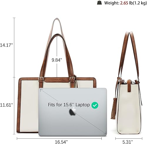 Miniatura 3 de BOSTANTEN Bolso de mano para laptop para mujer, bolso de trabajo profesional, maletín de cuero de 15.6 pulgadas, bolsa de negocios para oficina,