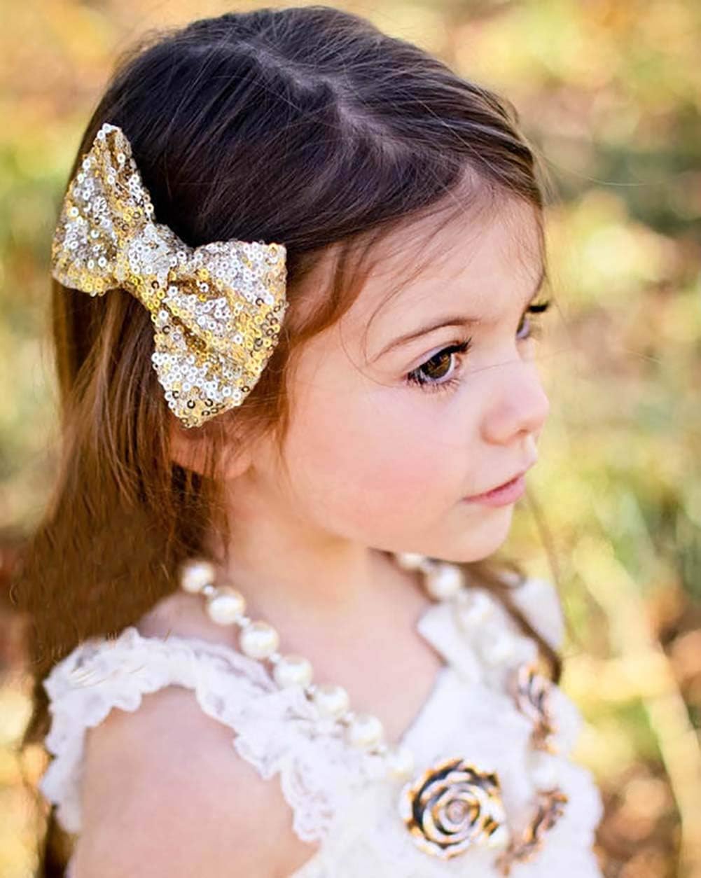 5-inch Glitter Sequins Bow Hair Clips Sparkly Cheer Barrettes Alligator Hairpins for Baby Girls, Kids, Teens and Women Accessories Gift Set of 2 (Rainbow Black)