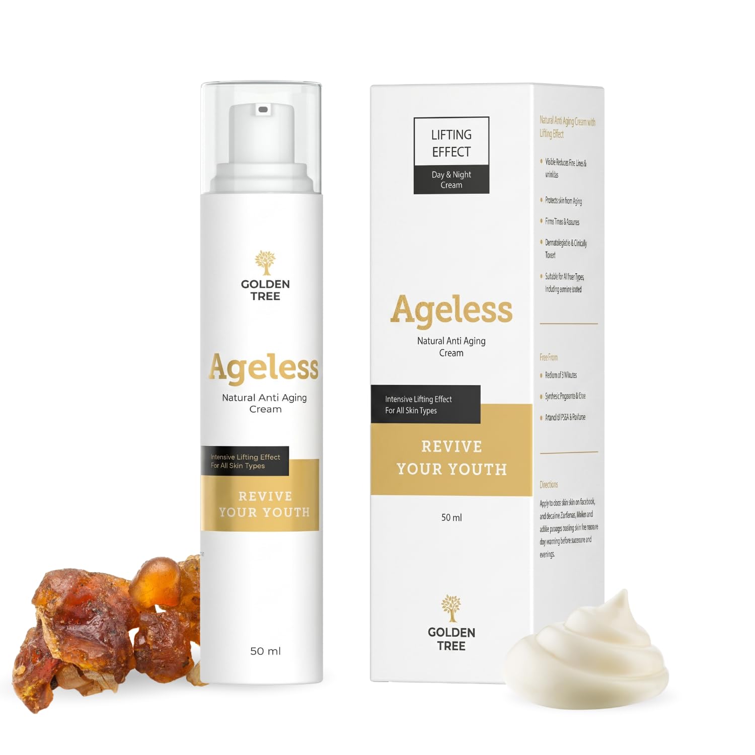 Golden Tree Ageless Anti-Falten Creme, 50 ml | Tag und Nacht Feuchtigkeitspflege, Für trockene Haut, Glättende und pflegende Formel, Für alle Hauttypen