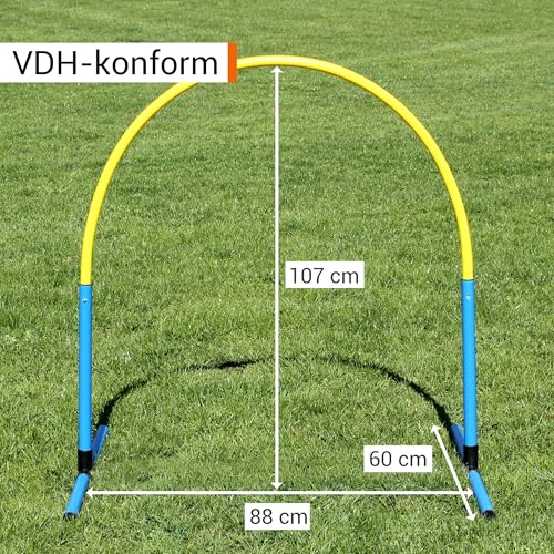 SPORTIKEL24 Hoopers Hoop – wetterfest, VDH-konform & farbig – mit Stecksystem für sicheres Hundetraining – aus robustem Kunststoff – Flexibler Hundesport-Reifen mit Stecksystem – Blau/Gelb