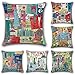 JOTOM Housse de Coussin Printemps et Mandala Modèle Taie d'oreiller pour Canapé Maison Salon Chambre Décoration D'intérieur, 45x45cm, Ensemble de 6 pièces (Ville de Dessin Animé)