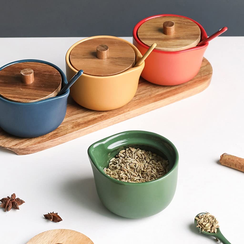 TBLOTYD Condiment jar Spice Racks Material Box Kitchen Household Combination Set Seasoning Jar Ceramic Sugar and Salt Jar Seasoning Storage Box Condiment Pots Season