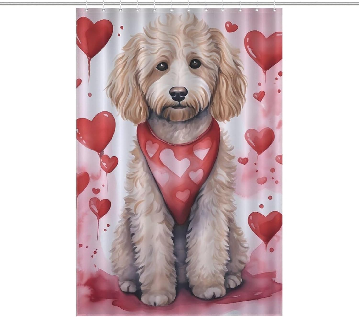 Goldendoodle Valentine Love Funny Shower Curtains Washable Bath Curtain Liner with Hooks for Bathroom Bath Tubs