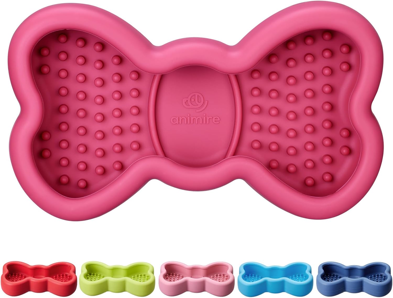 Lick Mat for Dogs, Animire Anti-Spilled Bow Tie Lick Bowls for Anxiety Relief, Silicone Slow Feeder Licking Pad with Suction Cups, Freezeable Dog Enrichment Toy for Boredom and Distraction(Rose,L)
