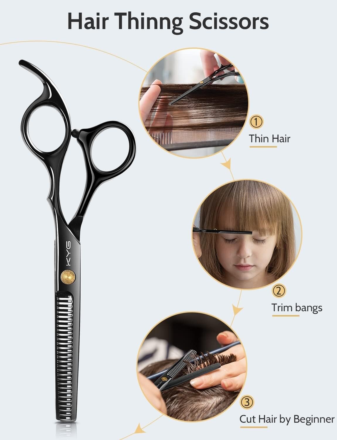 Tijeras profesionales para cortar el cabello - Tijeras de barbero de acero inoxidable de 6.5" para un corte preciso