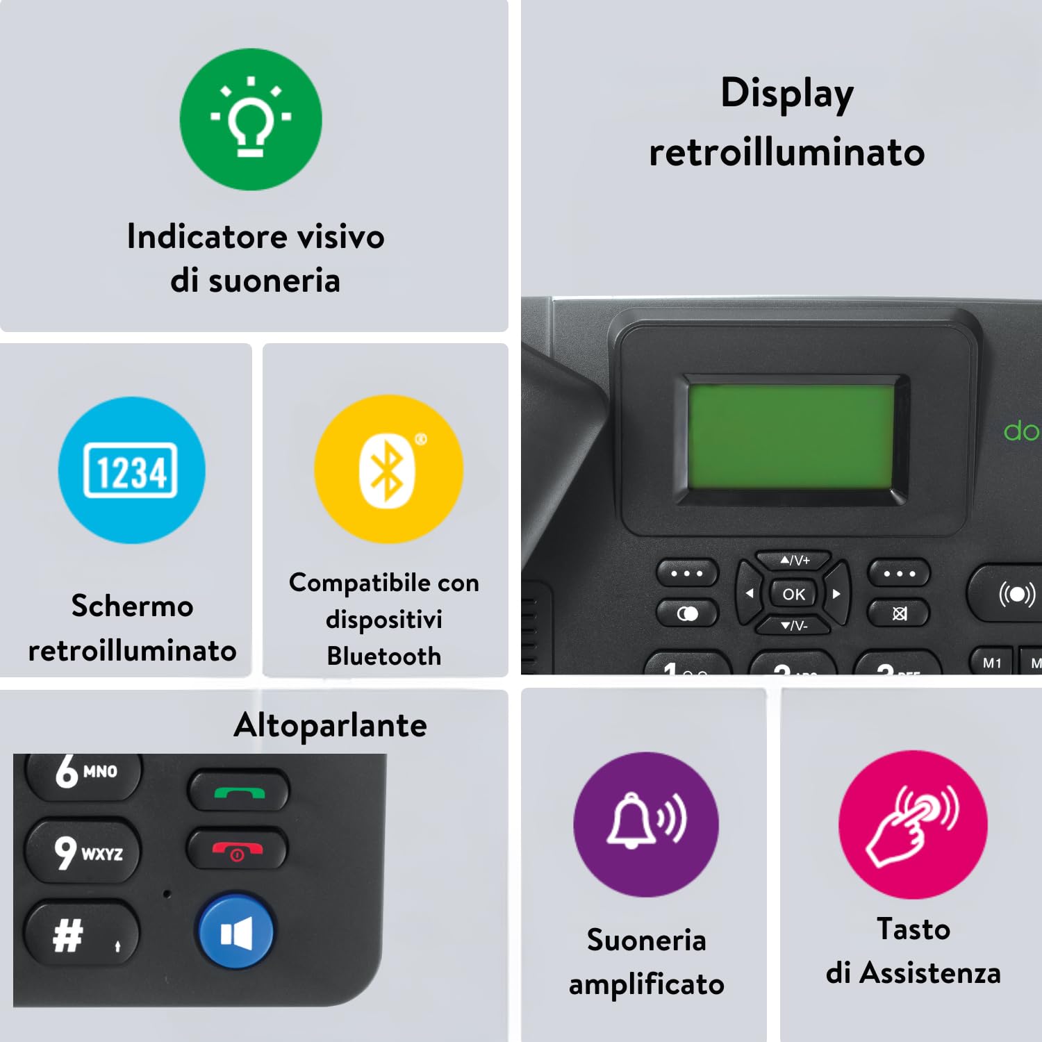 Doro 4100H Cellulare 4G (Simphone LTE+3G+2G) - Mani libere, Tasto di assistenza, 3 memorie dirette, Radio FM, Scheda Micro SIM - Ideale per casa, ufficio, vacanze e roaming