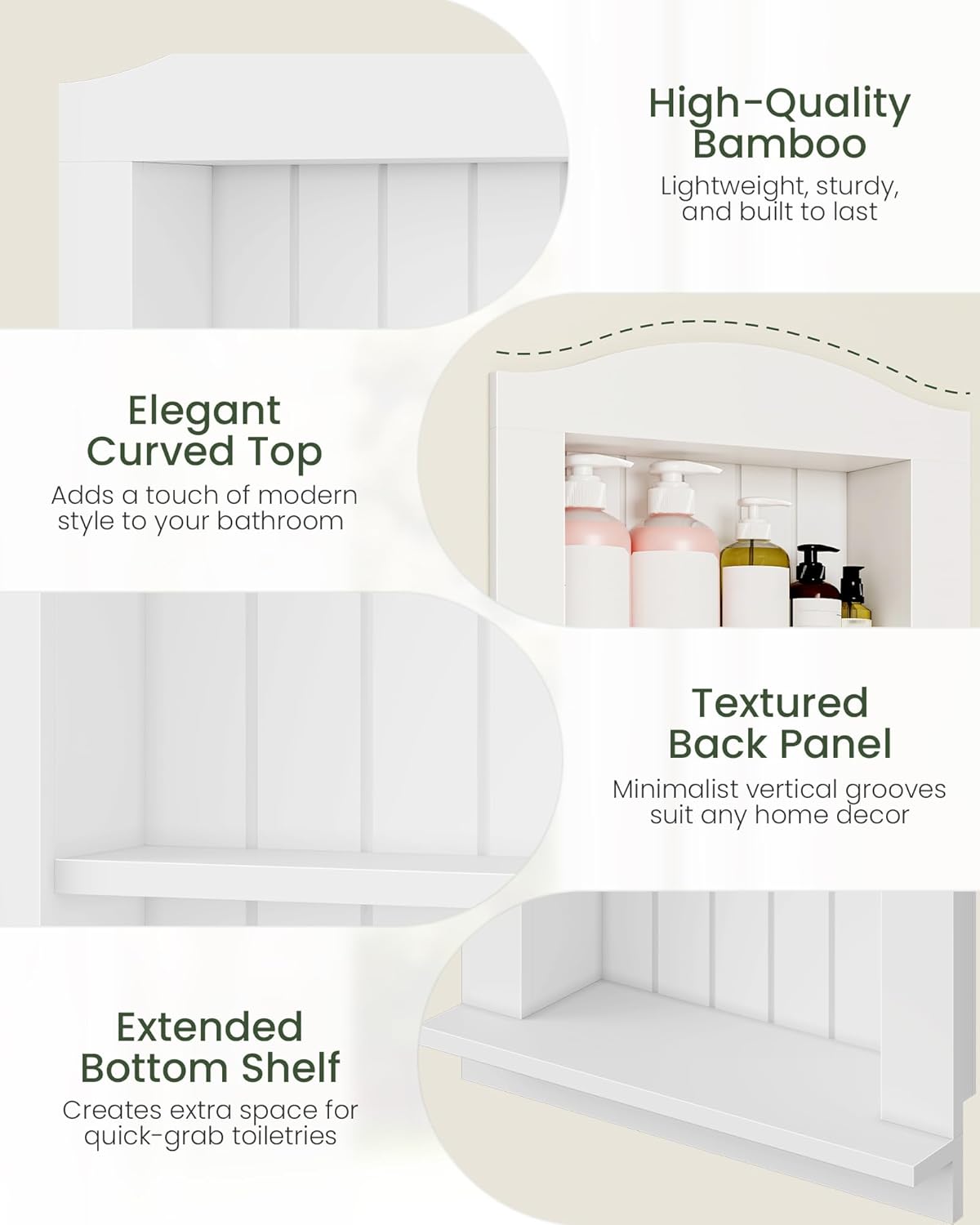 Recessed Wall Niche, 2-Tier Recessed Medicine Cabinet, Bathroom Cabinet Wall Mount, Bamboo Medicine Organizer, Wall Storage Cabinet, for Bathroom, Living Room, Kitchen, White