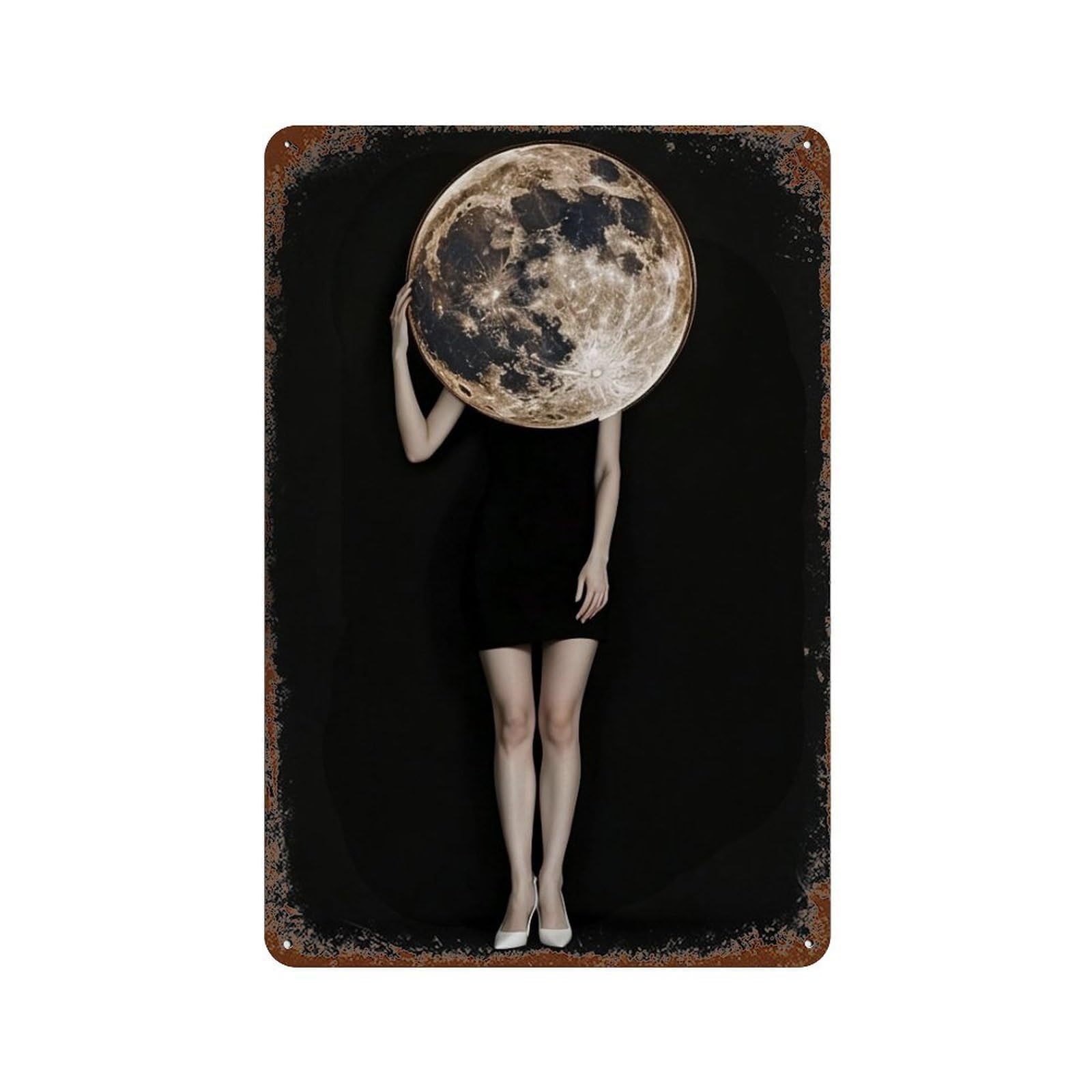 WUJHGRSG Dark Tone Moon Holding Vintage Muse 02 Wall Art Retro Iron Vintage Metal Tin Sign Poster Modern Decor for Home Cofffee Club Bar Shop Style 30x20cm