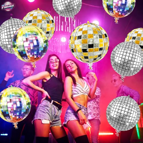 Image of 6pcs 22 Inch Colorful Disco Ball Balloons, Silver Big Disco Balloons, Pink Multicolor 4d Large Foil Balloon For Birthday Baby Shower 70s 80s 90s Theme Party Wedding Engagement New Year Decorations