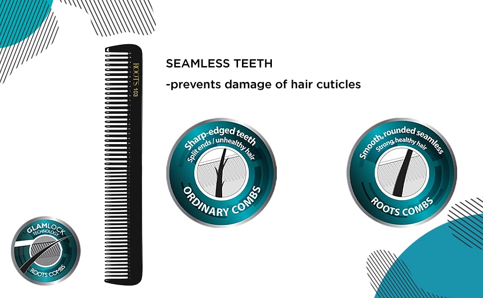 Image of ROOTS - Professional Hair Cutting Comb | Seamless Tooth | Salon Grade - For Men & Women | Ideal for Sectioning & Colouring | Rounded Teeth prevent Hair & Scalp Damage | Model No. 103