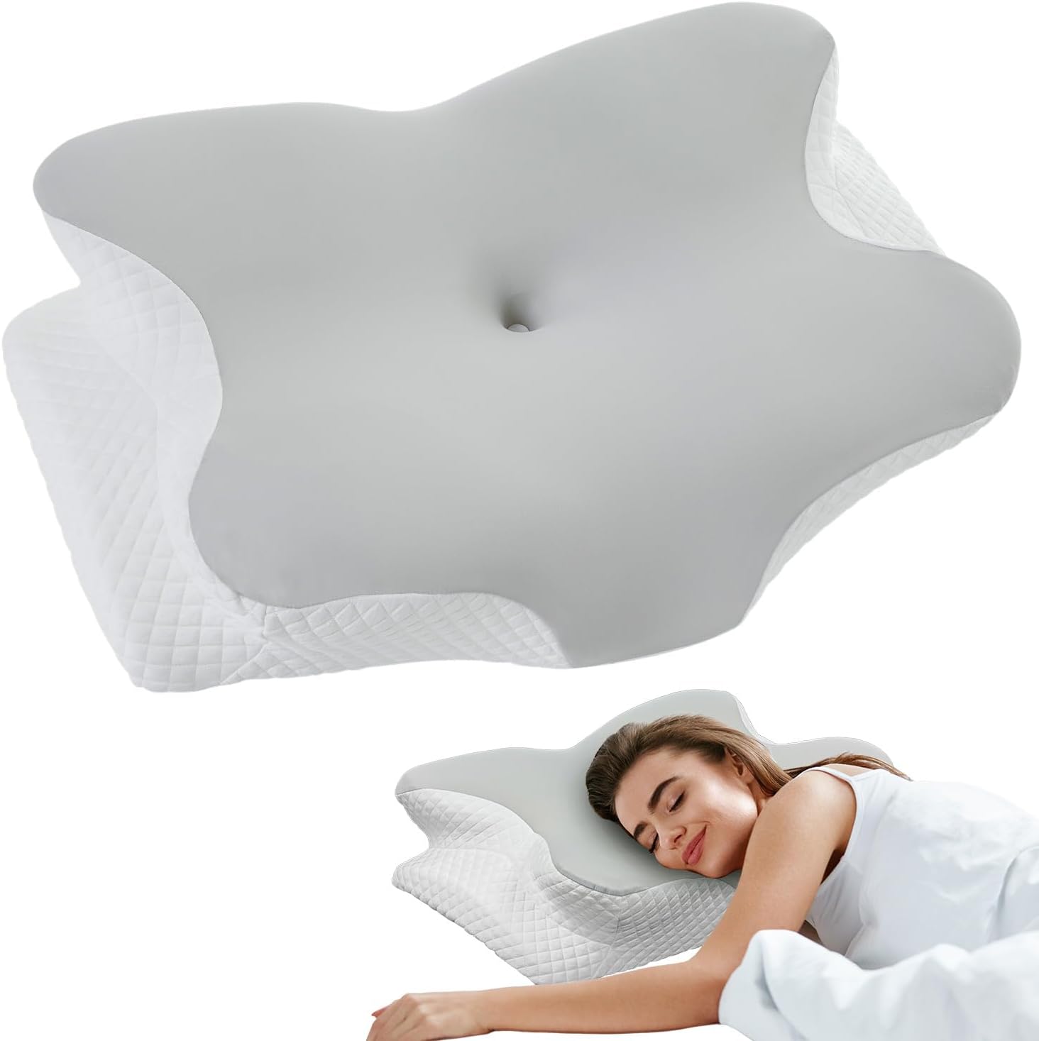 Cervical Neck Pillow, Butterfly Pillow for Neck Pain,Ergonomic Contour & Elevated Side Wings for Targeted Neck Support for Back & Side Sleepers, Relieves Neck & Shoulder Pain