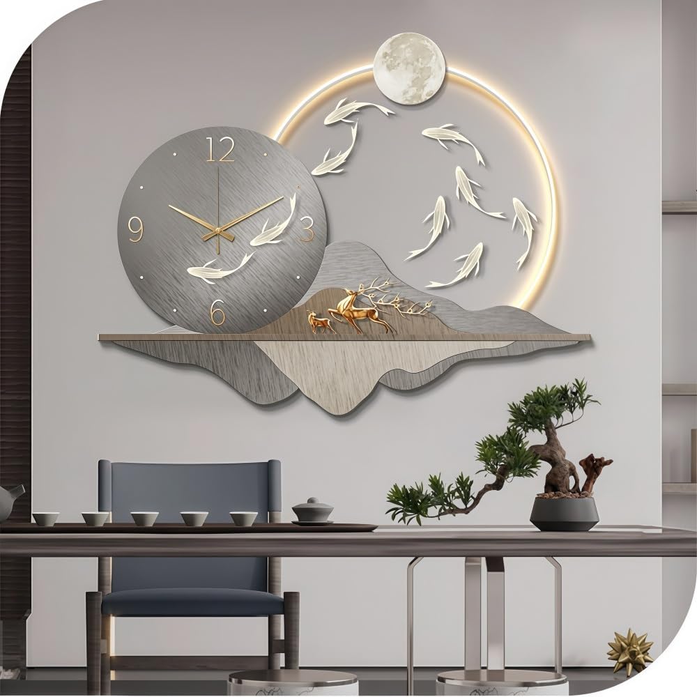 Orologio da Parete Moderno con retroilluminazione a LED, Orologio 3D a Forma di Piuma, Decorazione da Parete per Ingresso, Grandi Orologi da Parete per Soggiorno (27,6x23,6)