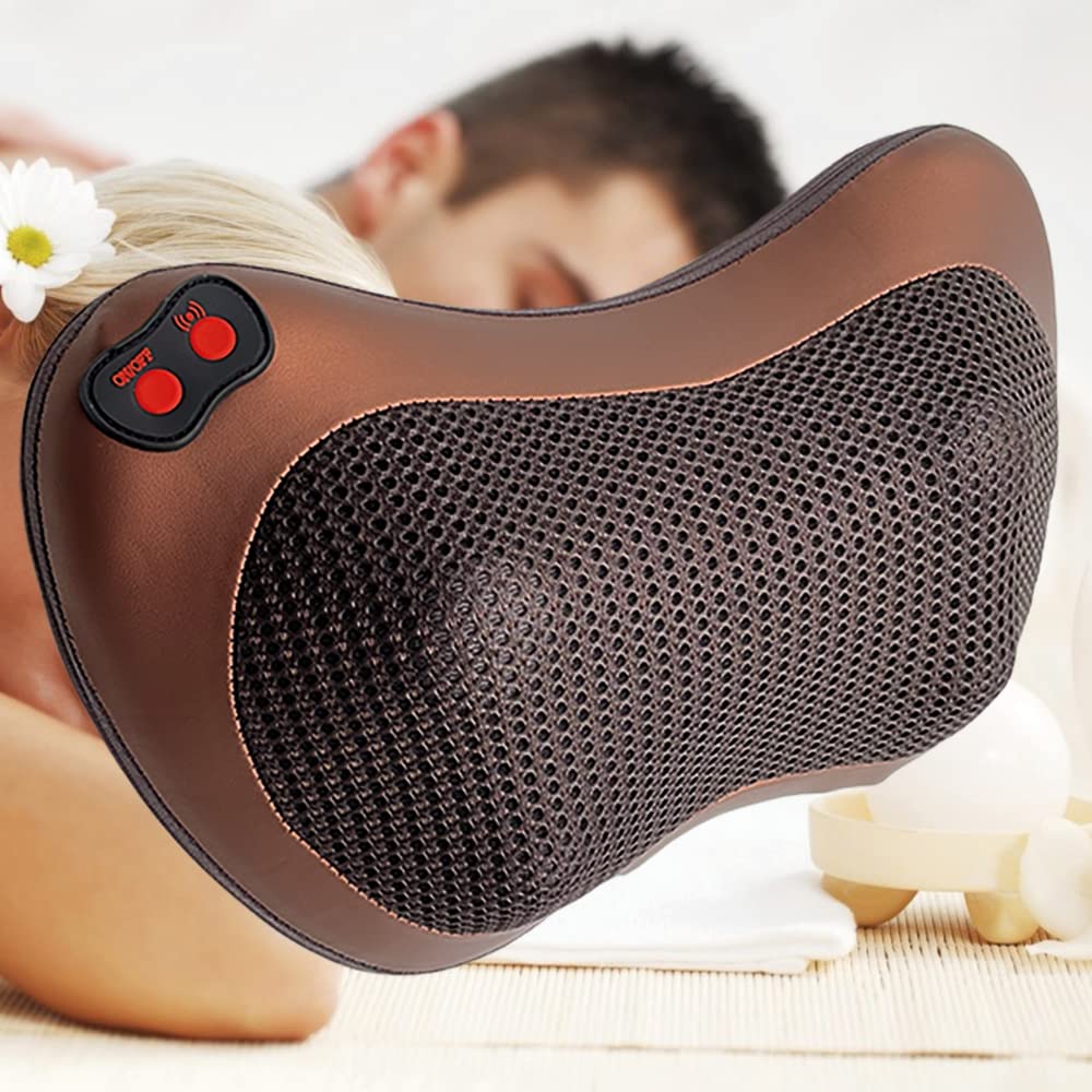Almohada de Masaje - Diseño Ergonómico, 8 Cabezas Bidireccionales, 3 Velocidades Ajustables, Función de Calor Suave, Ideal para Hogar y Viajes, Incluye Adaptador para Coche y Pared