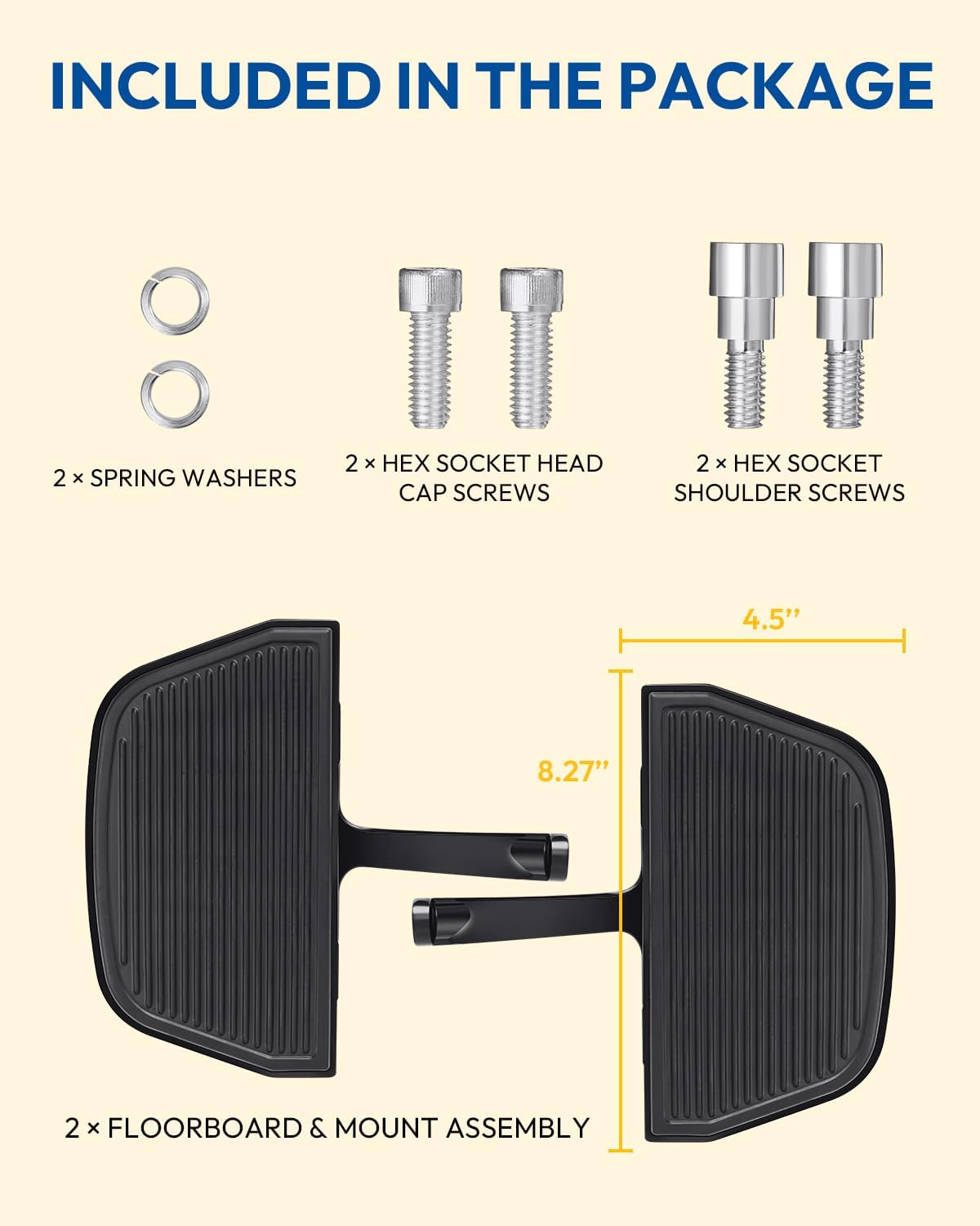 Motorcycle Passenger Floorboard Footboard with Mount Bracket Kit Compatible with Harley Davidson Touring Road King Street Glide Road Glide Electra Glide 1993-2024 Streamline, Black