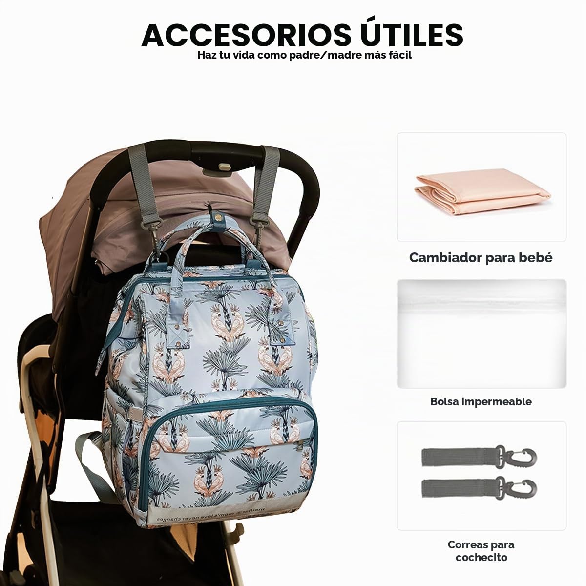 SONARIN Multifuncional Nylon Mochila de Pañales para Bebé,Gran Capacidad Impermeable Bolsa de Pañales Bolso Cambiador Bolsa de Viaje para Pañales con Cambiador & Ganchos Carrito Bebé(Animales)
