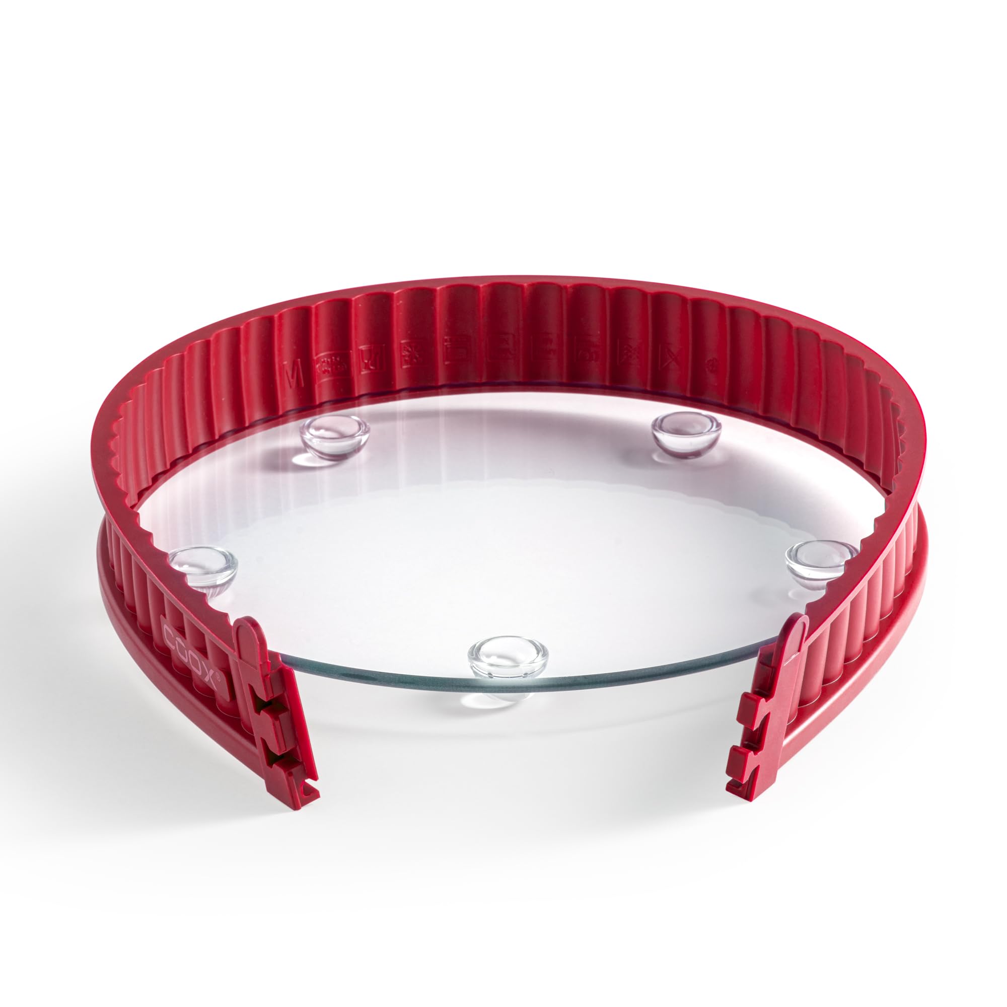 coox Quicheform mit Glasboden ⌀ 26 cm und Glasfüßen in Rot, perfekt backen und direkt auf dem Glasboden servieren und schneiden