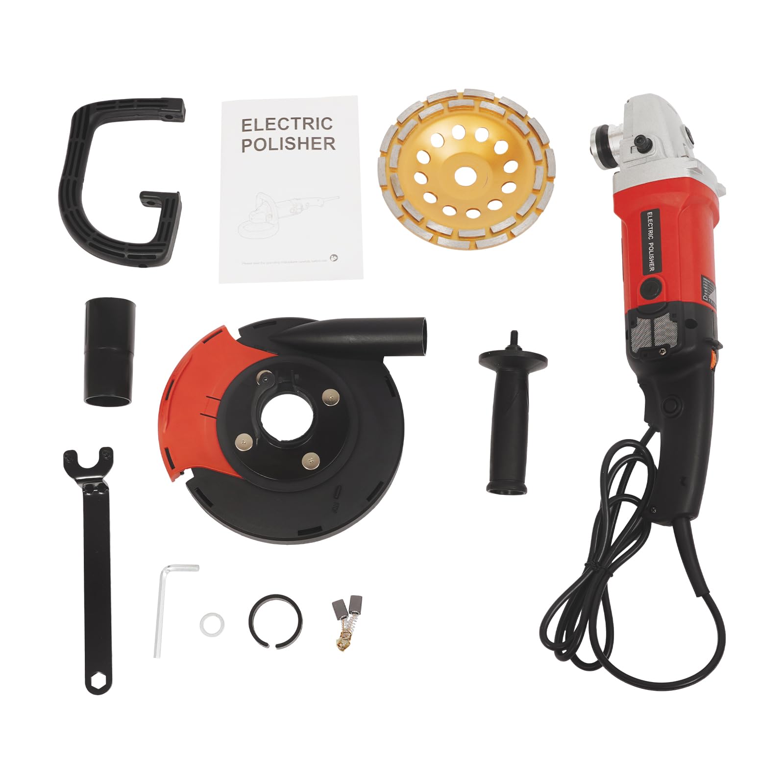 Amoladora de hormigón, amoladora angular de 1580 W, diámetro del disco 180 mm, velocidad ajustable de 6 velocidades, para rectificar diferentes materiales (rojo)