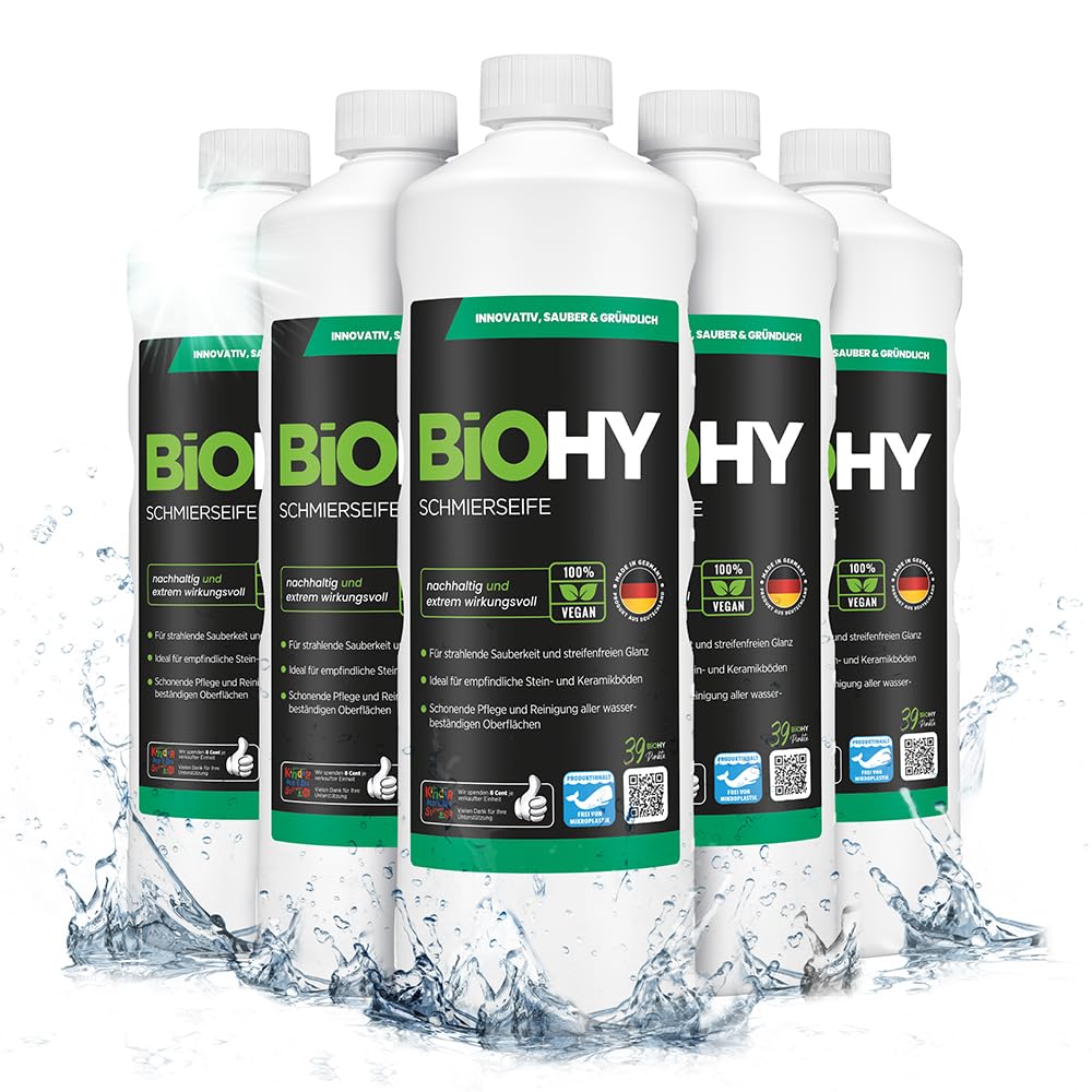 BiOHY Sapone soffice (6 bottiglie da 1l) | Detergente per pavimenti organico funziona efficacemente contro lo sporco | idratante, liquido & EXTRA FORTE | concentrato produttivo (Schmierseife)