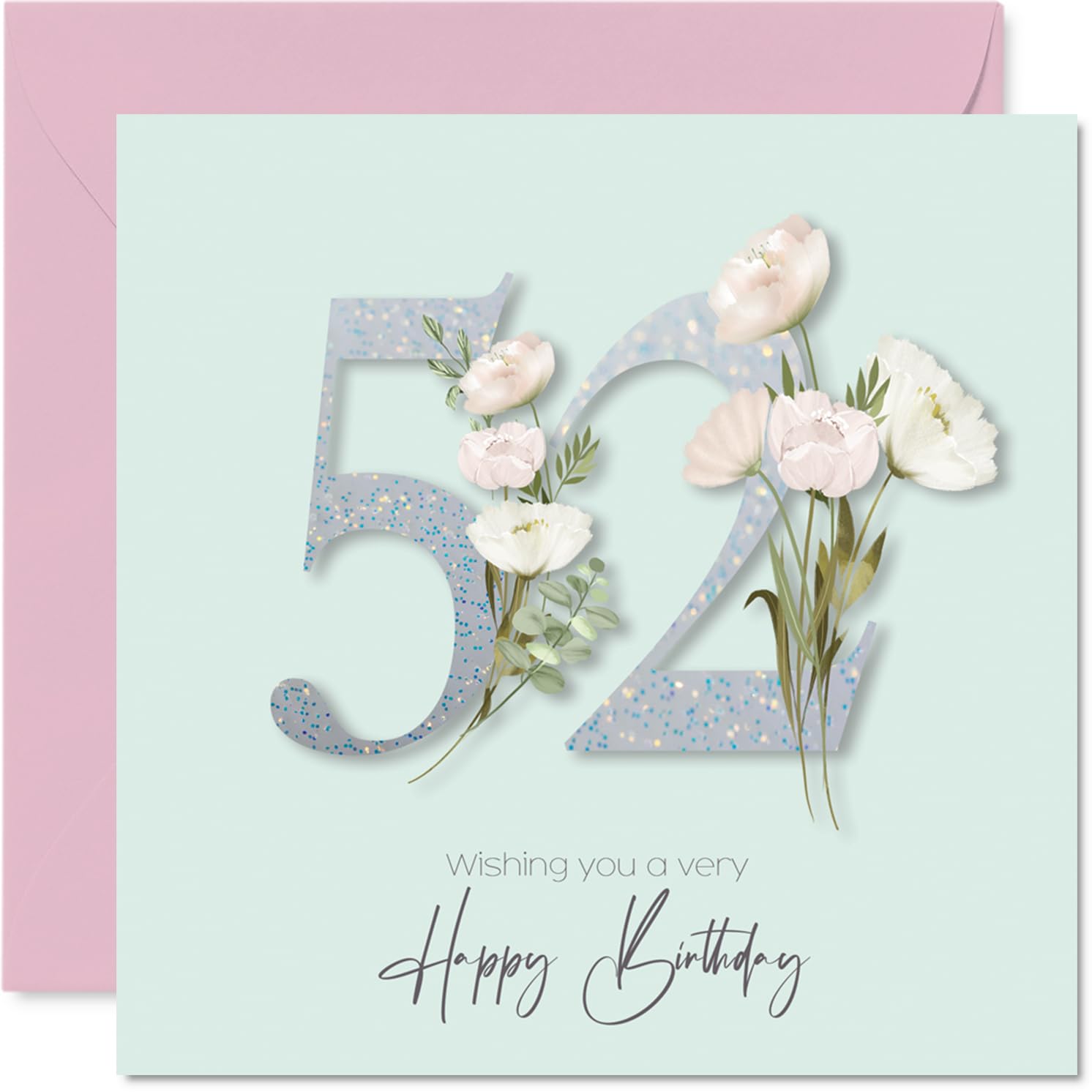 52nd Birthday Cards for Women - Fancy Floral Flowers - Happy Birthday Card for 52 Year Old Woman Neighbour Wife Colleague Sister, 145mm Bday Greeting Cards
