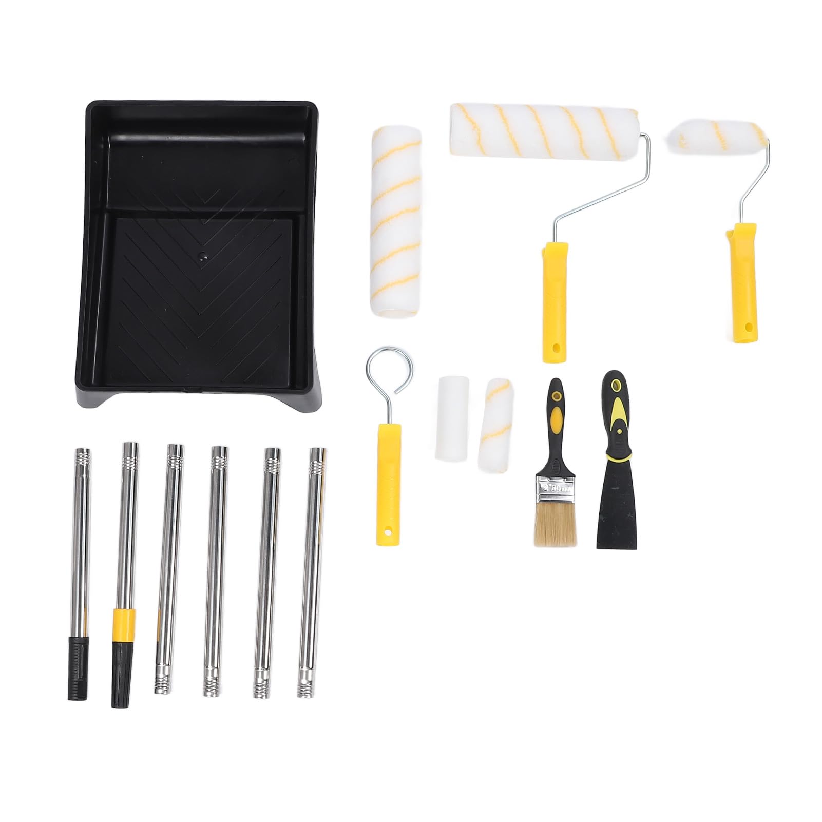 Professal - Set di rulli per pittura con rulli di ricambio, aste in acciaio inox, vassoio in metallo, strumenti per pareti, soffitti e applicazioni in pelliccia