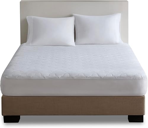 Sleep Philosophy Protector de cama lavable con relleno de algodón natural, color blanco