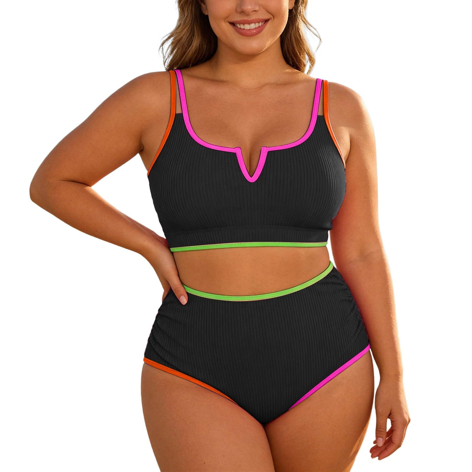 Bikini Grande Taille sans Bretelles, Volants, Taille Haute, Parfait pour Les rondeurs#Z