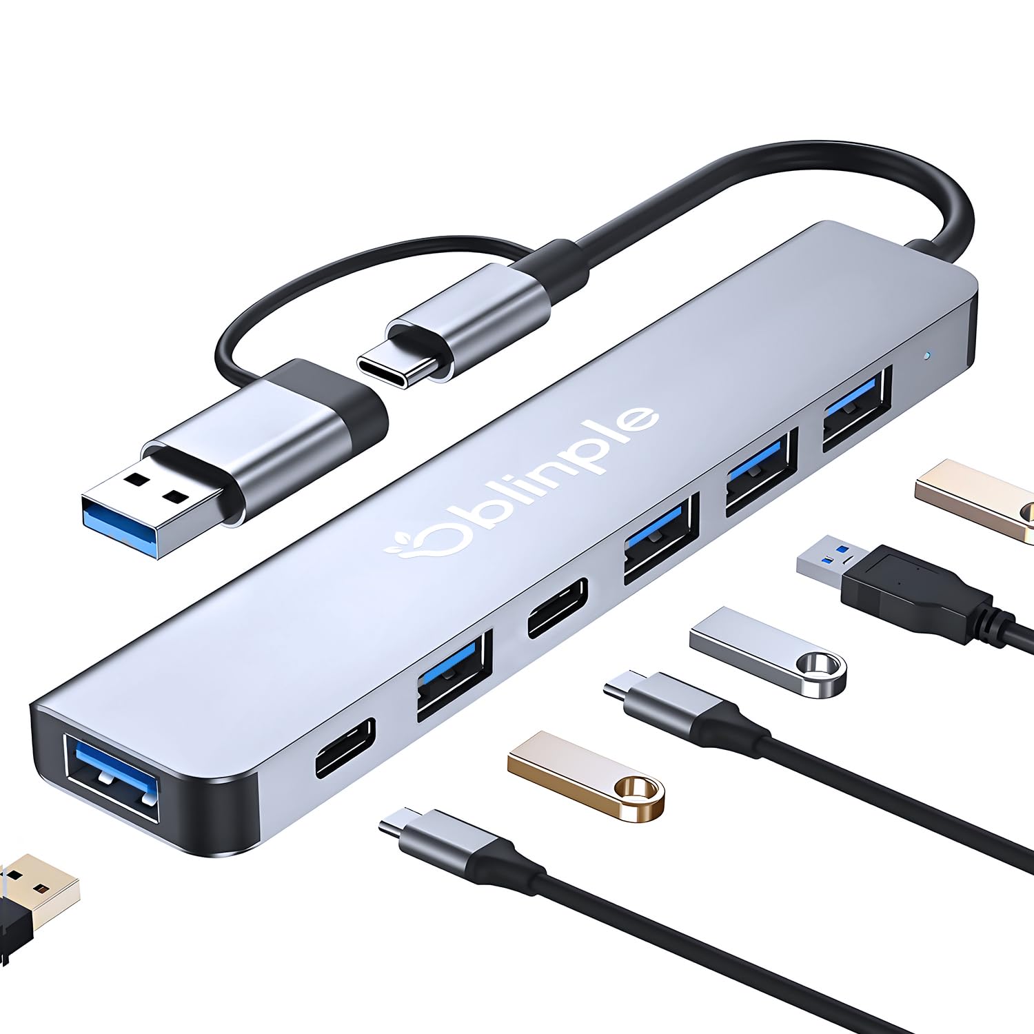 USB C Hub 7 in 2 USB Hub 3.0 Multiport Adapter 4 USB 2.0 Ports, U SB Type C Hub for MacBook Air/Pro iPad Windows Galaxy (7 in 2)