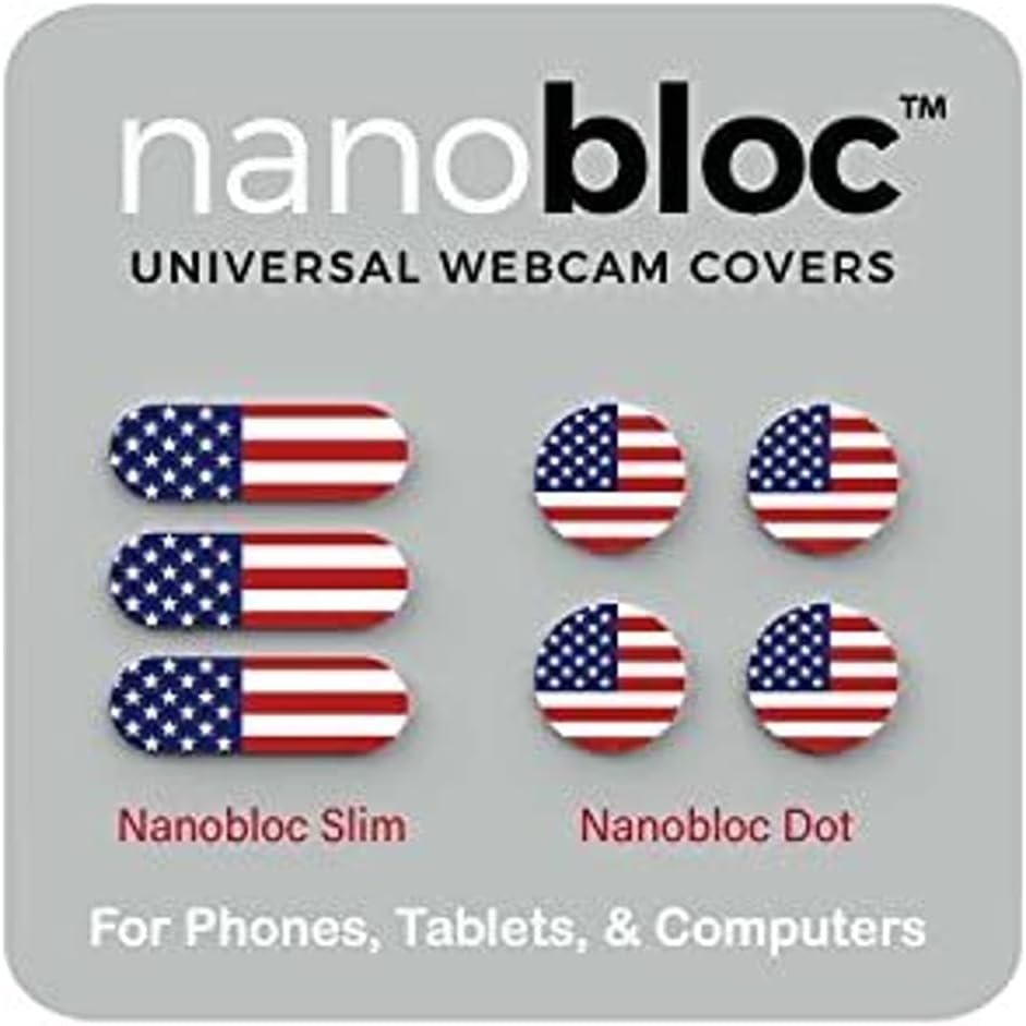 Eyebloc Universal Webcam & Phone Camera Covers - Nano Suction Reusable Sticker & Blocker - Laptop Webcam Cover Clip & Phone Privacy Stickers Long - 7-Pack US Flag