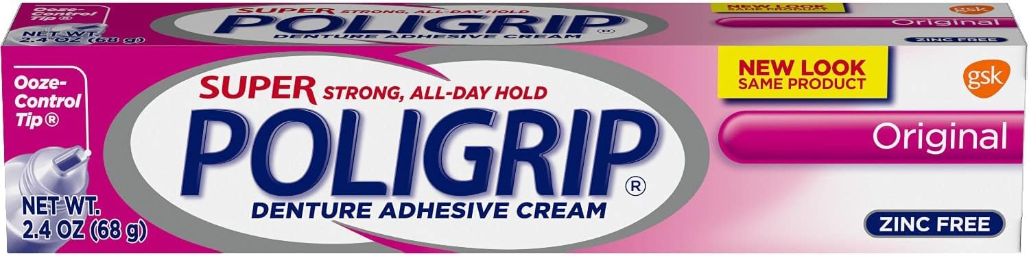 SUPER POLIGRIP Denture Adhesive Cream Original 2.40 oz (Pack of 4)