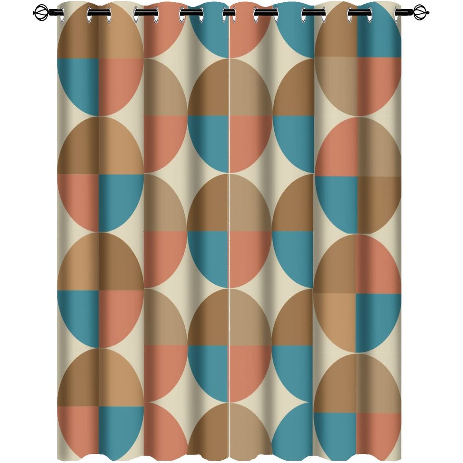 Europen Retro Mid Century Ultra Soft Premier Blackout Curtains,Abstract Mid Century Colorful Circle PatternThermal Insulated Bedroom Noise Reducing Patio Door Grommet Top,2 Panels 54L x 21W