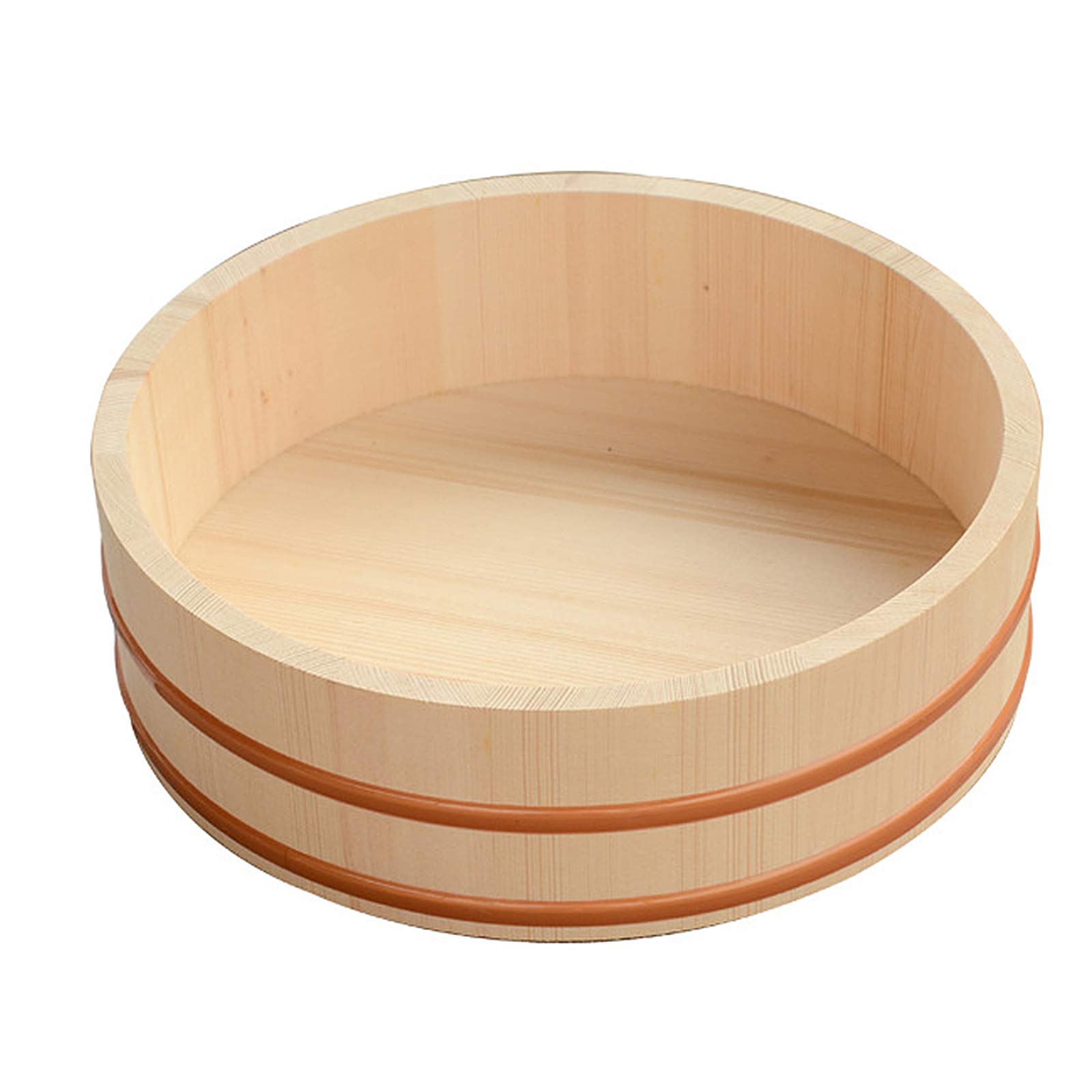 Wooden Hangiri Sushi Oke Rice Mixing Bowl Tub -12 Sizes Rice Making Pan with Copper Banding for Sushi Restaurant