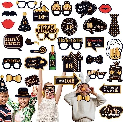 32Pcs Black Gold 50th Birthday Photo Booth Party Props,Black Gold 50th Birthday Decorations,Personalised Funny DIY Kit Party Selfie Photo Props for men,women,adults,50th Birthday Gift Party Favors