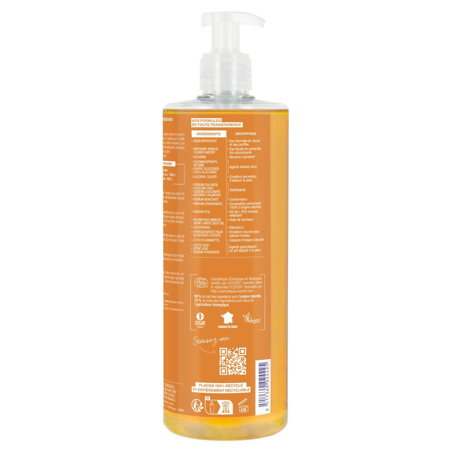 Confort durable pour peaux sèches à très sèches — EAU THERMALE JONZAC Gel douche surgras haute tolérance Bio, 500mL - Lot de 3