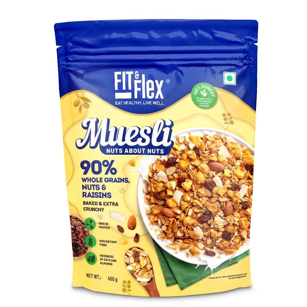 Buy Fit & Flex Muesli Breakfast Baked and Crunchy Low Added Sugar Zero Cholesterol and Fibre