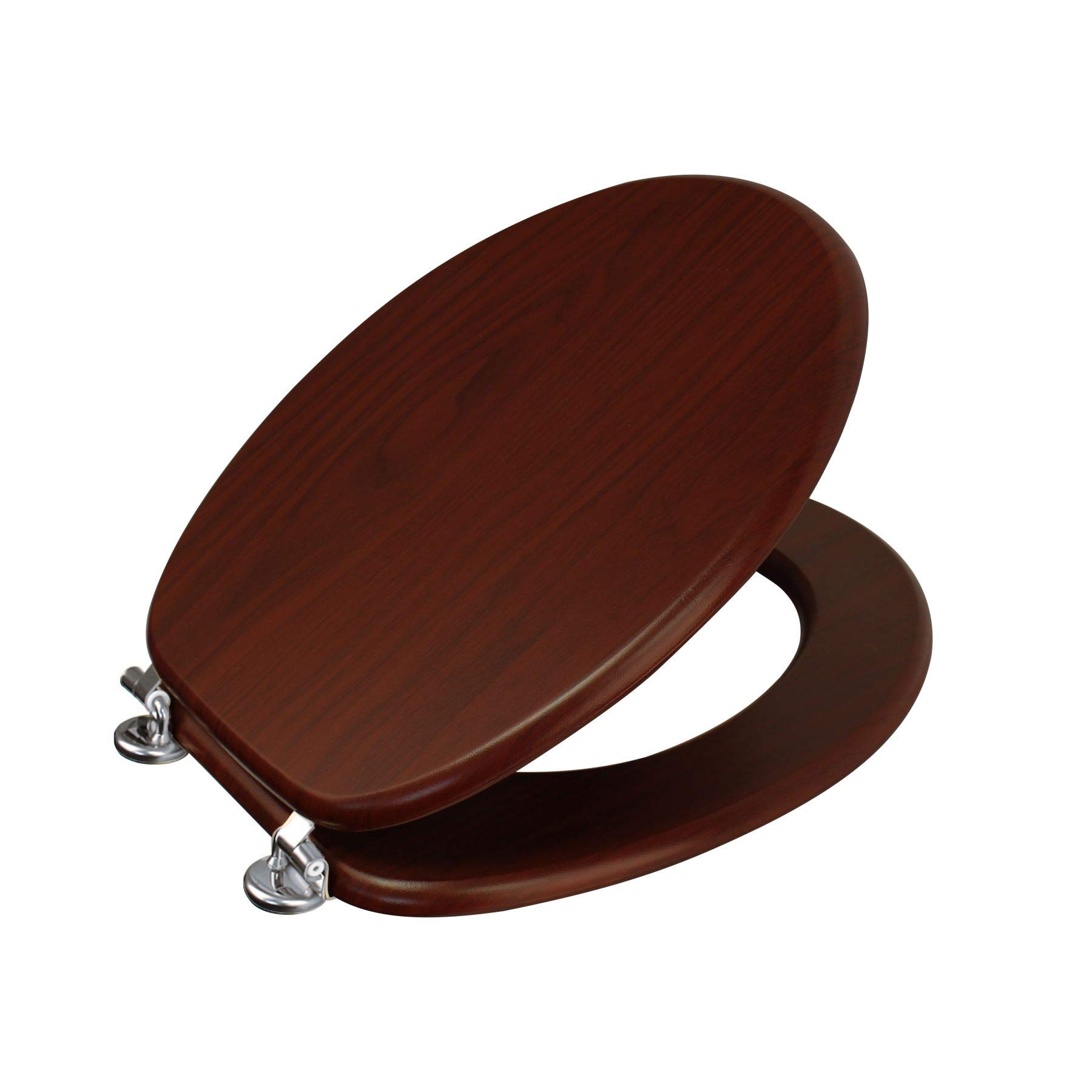 Showerdrape Oxford Mahogany Wooden Toilet Seat – Premium MDF WC Seat with Hinges, Walnut Wood Effect Bathroom Toilet Lid, Easy Clean & Universal Fit