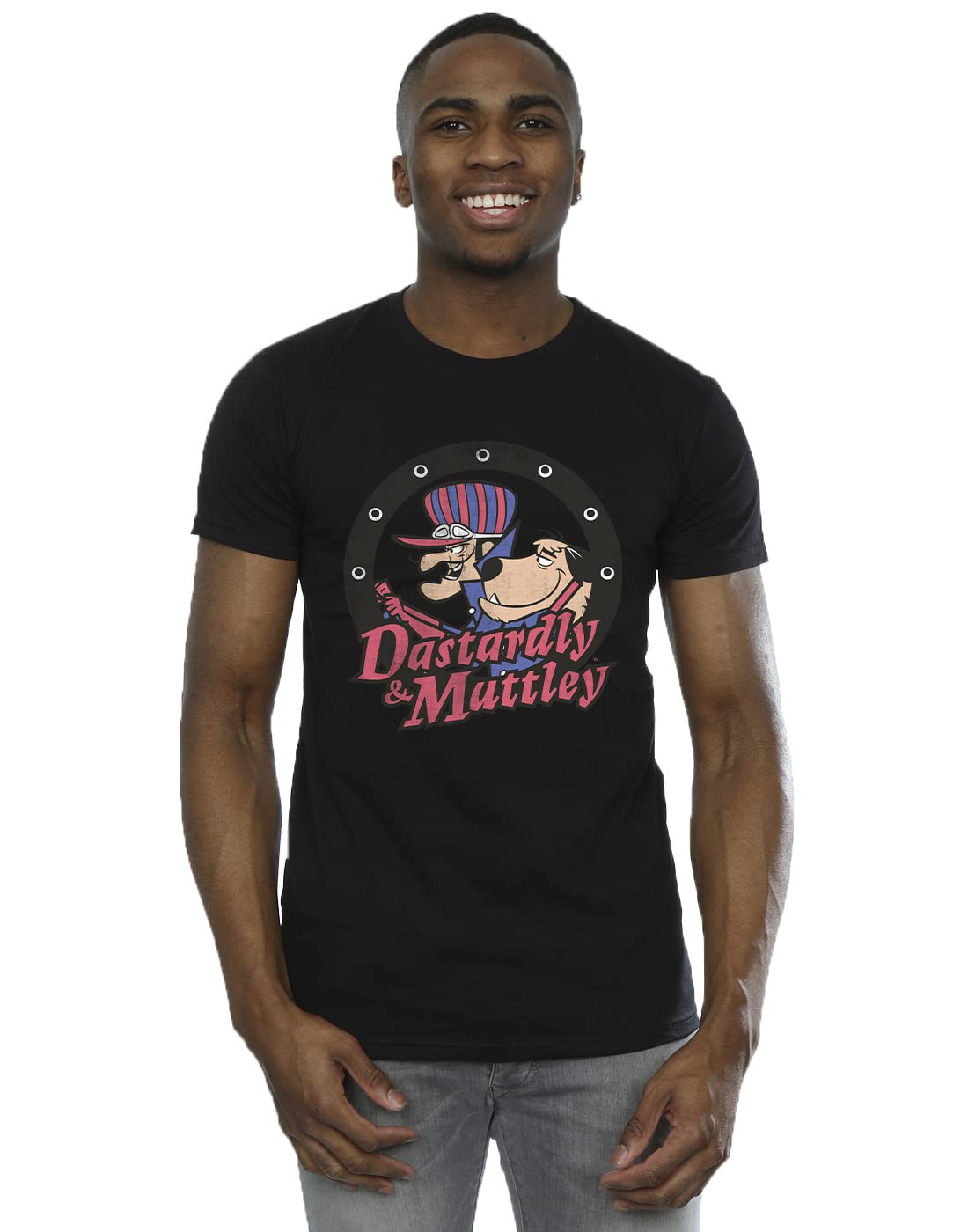 Absolute Cult Men's Black Wacky Races Dastardly And Mutley Circle T-Shirt Medium