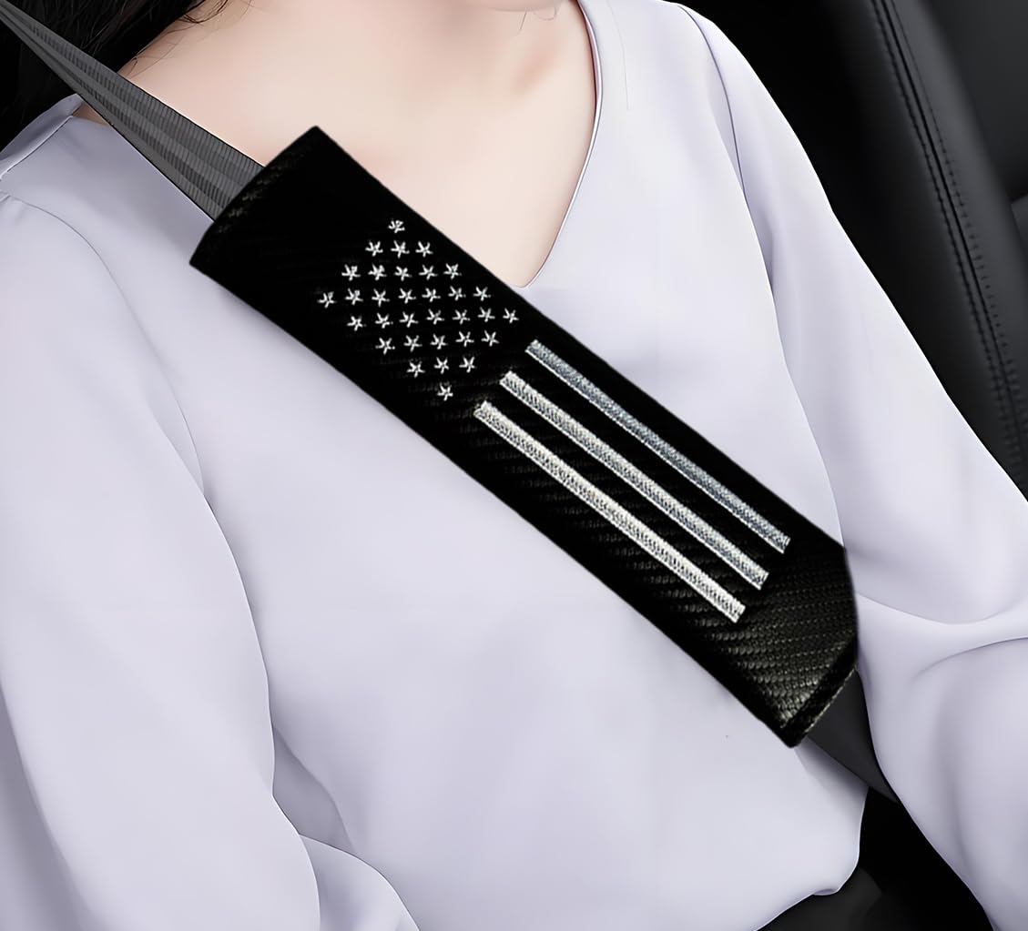 2 fundas para cinturón de seguridad de coche, almohadillas para los hombros para la bandera de Estados Unidos, almohadillas de fibra de carbono para cinturón de seguridad, decoración de bandera