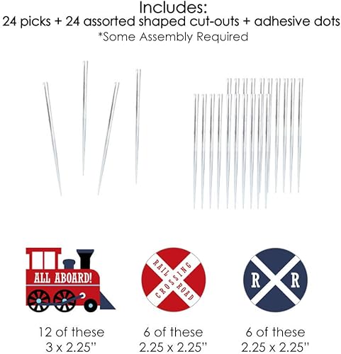 Miniatura 6 de Big Dot of Happiness Cruce de fiesta de ferrocarril  Decoración para cupcakes de postre  Tren de vapor para fiesta de cumpleaños o baby shower,