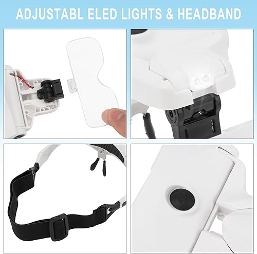 Miniatura 7 de Rongon Lupa para diadema con carga USB, lentes de aumento manos libres con luz LED para joyería, manualidades, reparación de relojes, pasatiempos, 5