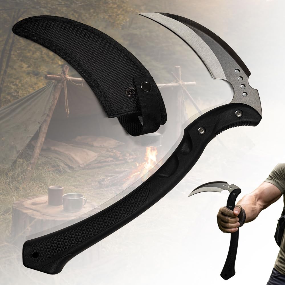 Outdoor Kama Sichel 40 cm – Bushcraft Gartenwerkzeug mit 3Cr13 Edelstahlklinge – Japanische Sichel für Gartenarbeit, Camping, Survival & Outdoor Einsätze